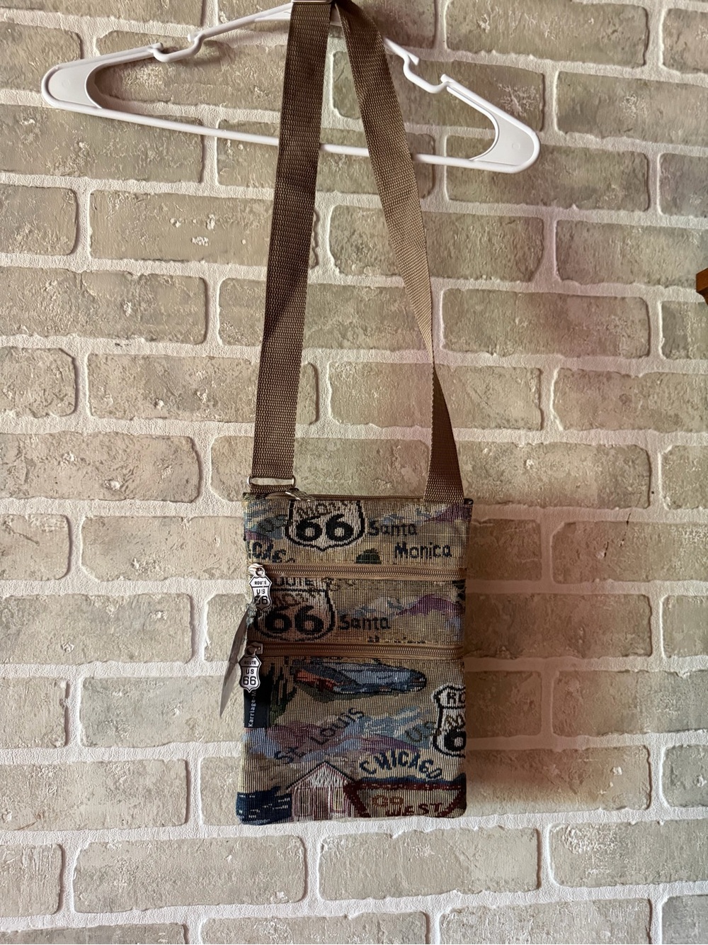 Canvas Route 66 Crossbody Bag - Brown